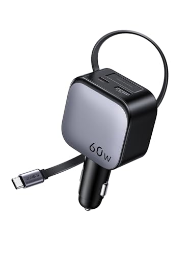 UGREEN 60W 3-Port Retractable Car Charger with 60W Retractable Cable