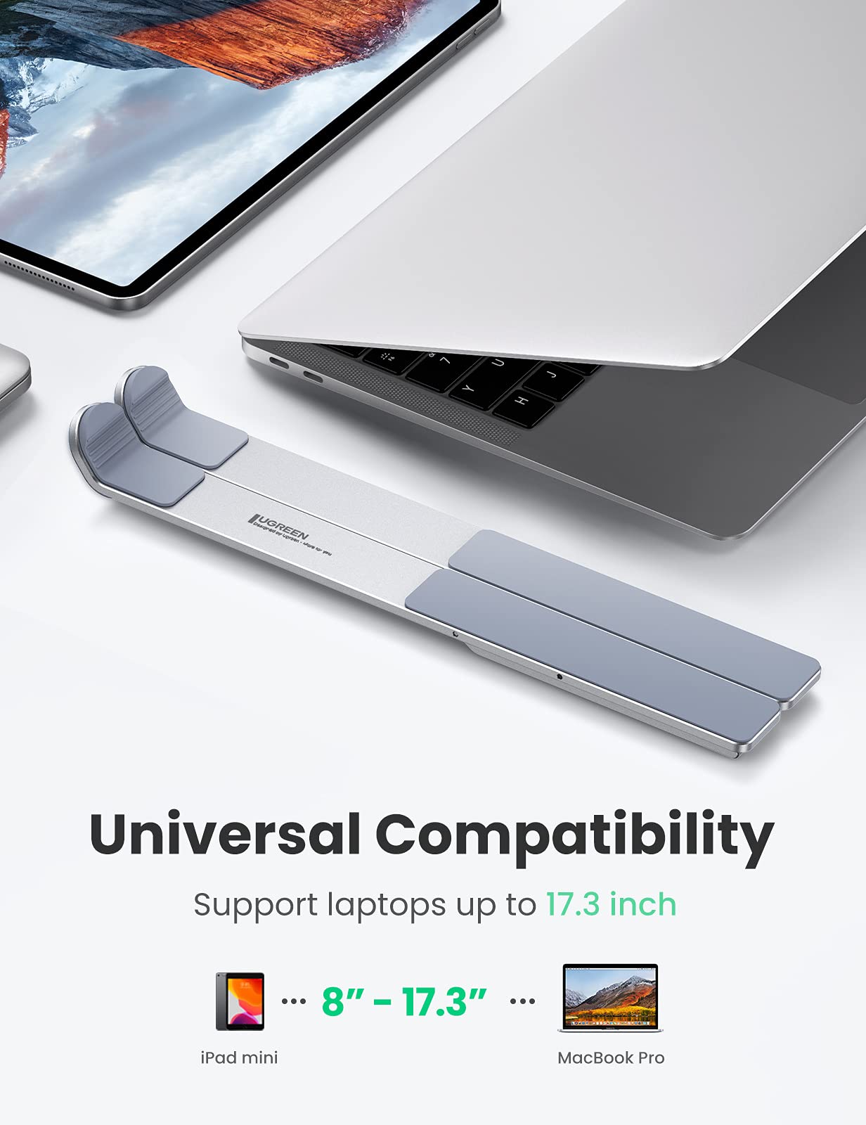 UGREEN Portable Aluminium Table Stand, Adjustable Laptop Riser Stand Compatible with MacBook Air Pro ASUS HP Dell and Others 12-17.3 Inches