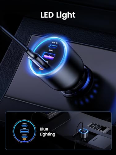 UGREEN 130W 3-Port USB C Car Charger, Type C Cigarette Lighter Adapter