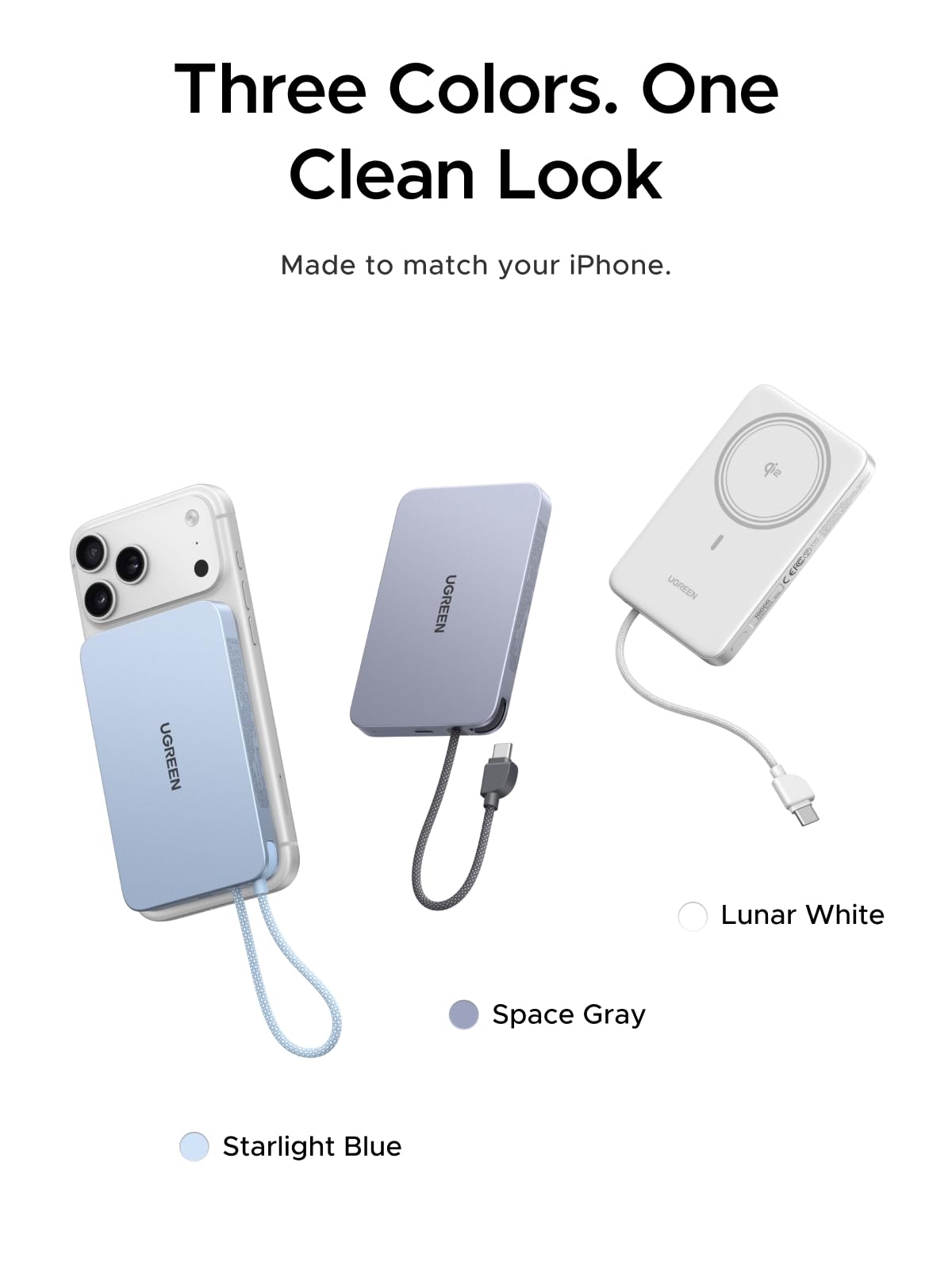 UGREEN Qi2 Magnetic Power Bank 10000mAh, 15W Wireless Portable Charger with Built-in USB-C Cable, 30W Fast Charging Battery Pack, MagSafe Compatible for iPhone 17/16/15/14 Pro Max, Grey