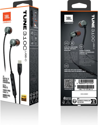JBL TUNE 305C USB-C Wired Hi-Res In-Ear Headphones, Black
