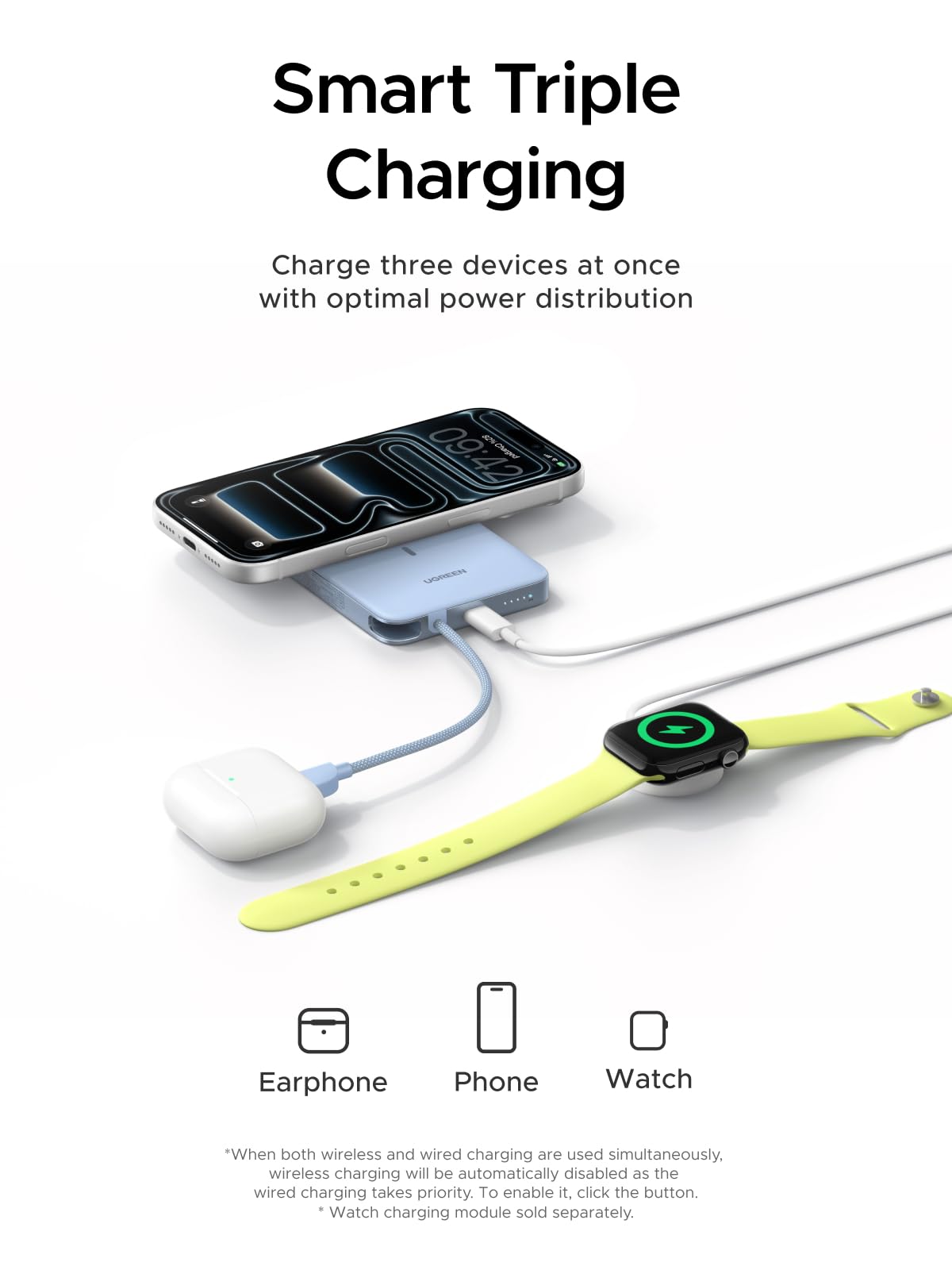 UGREEN Qi2 Magnetic Power Bank 10000mAh, 15W Wireless Portable Charger with Built-in USB-C Cable, 30W Fast Charging Battery Pack, MagSafe Compatible for iPhone 17/16/15/14 Pro Max, Grey