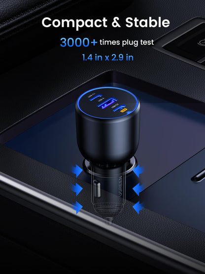 UGREEN 130W 3-Port USB C Car Charger, Type C Cigarette Lighter Adapter