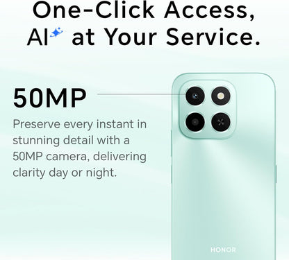 Honor X6c smartphone with 6GB RAM and 128GB storage, featuring a 6.61-inch display with 120Hz refresh rate, 50MP camera, 35W fast charging, dual SIM-Middle East Edition.