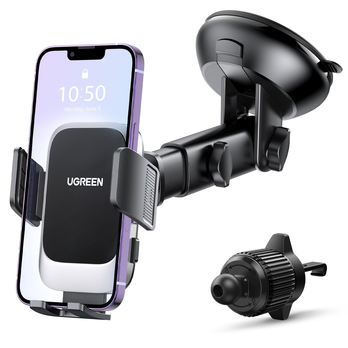 UGREEN Phone Mount for Car Strong Suction Cup, Car Phone Holder for Dashboard Windshield Air Vent Big Phone Friendly Cell Phone Holder Compatible with iPhone 16/15/14/13/Plus/Pro/Pro Max Smartphone