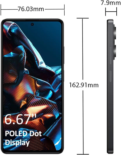 POCO X5 Pro 5G smartphone with 8GB RAM and 256GB storage, featuring a 120Hz display, powered by the Qualcomm Snapdragon® 778G processor, with 67W turbo charging, and a 108MP professional camera.