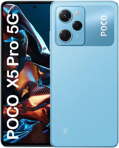 POCO X5 Pro 5G smartphone with 8GB RAM and 256GB storage, featuring a 120Hz display, powered by the Qualcomm Snapdragon® 778G processor, with 67W turbo charging, and a 108MP professional camera.