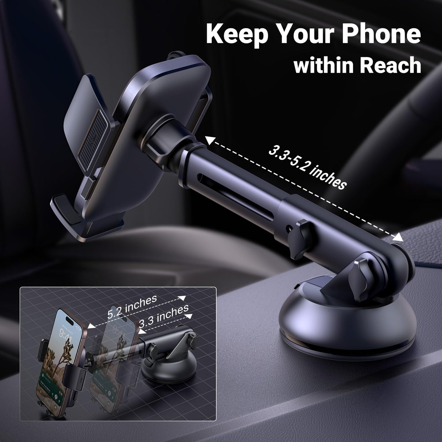 UGREEN Phone Mount for Car Strong Suction Cup, Car Phone Holder for Dashboard Windshield Air Vent Big Phone Friendly Cell Phone Holder Compatible with iPhone 16/15/14/13/Plus/Pro/Pro Max Smartphone