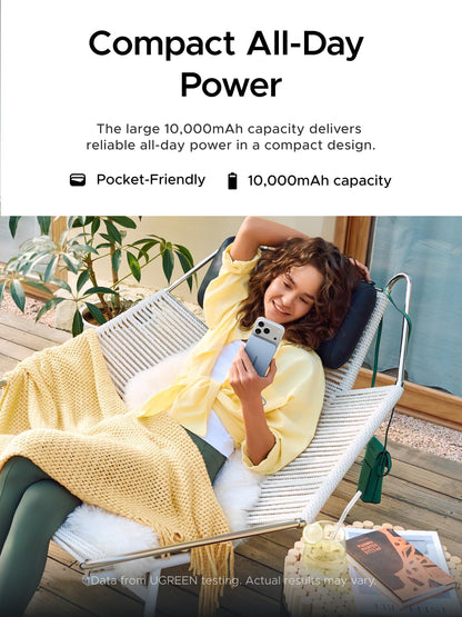 UGREEN Qi2 Magnetic Power Bank 10000mAh, 15W Wireless Portable Charger with Built-in USB-C Cable, 30W Fast Charging Battery Pack, MagSafe Compatible for iPhone 17/16/15/14 Pro Max, Grey