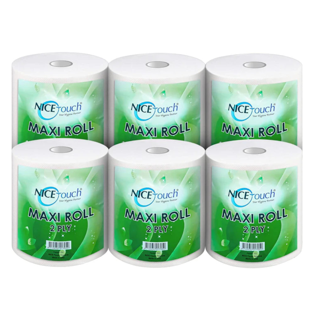 Nice Touch 2 Ply Kitchen Paper Towels, 6 Maxi Rolls with 600 Sheets Each 500g, Diamond Embossed Sheets with High Absorbency & Ultra Soft Texture