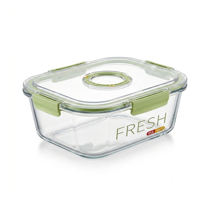 Glass Meal Box -Lunch box - Green Silicone Seal, Leakproof Lid- 1 Litre